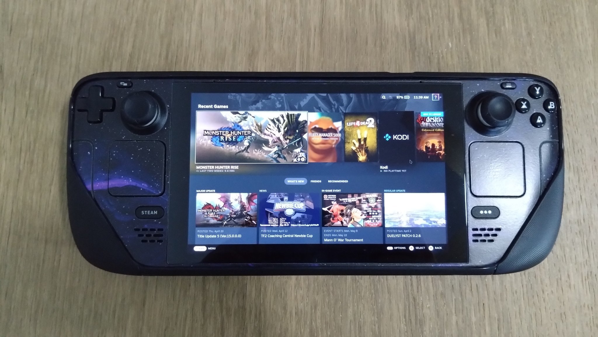 Steam Deck, open to the home screen.